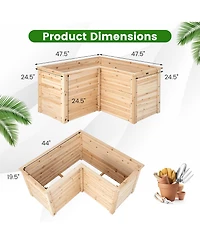 L-Shaped Deep Root Planter Box Wooden Raised Garden Bed with Open-Ended Base