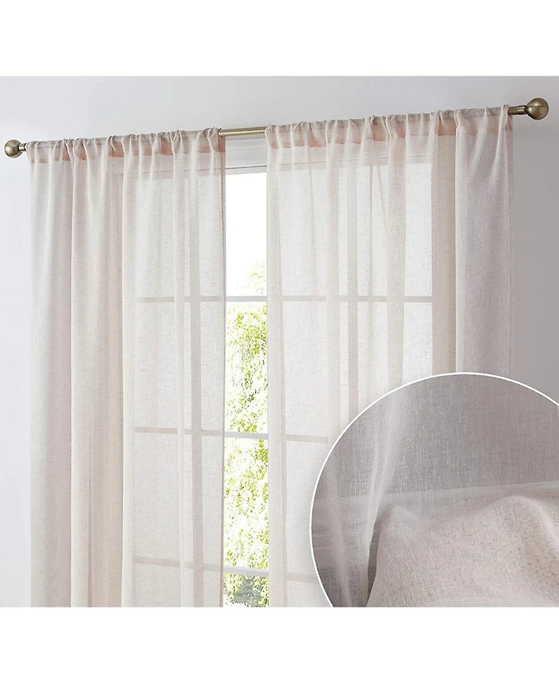 Hlc.me Penelope Faux Linen Textured Semi Sheer Privacy Sun Light Filtering Transparent Window Rod Pocket Thick Curtain Panels