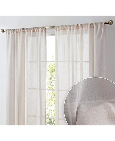 Hlc.me Penelope Faux Linen Textured Semi Sheer Privacy Sun Light Filtering Transparent Window Pocket Hole Thick Curtains Drapery Panels for Bedroom