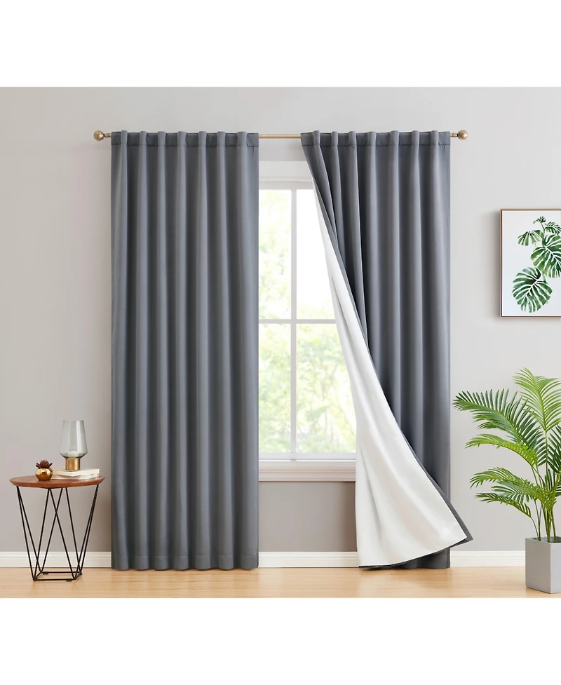 Hlc.me Hamilton 100% Complete Blackout Lined Drapery with Heavy Double Layer Thermal Insulated Energy Smart Rod Pocket Back Tab Window Curtains for Be