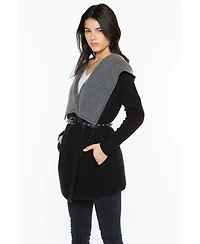 Jennie Liu Women's 100% Pure Cashmere Long Sleeve 2-tone Double Face Cascade Open Cardigan Sweater