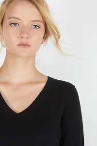Jennie Liu Women's 100% Pure Cashmere Long Sleeve Pullover V Neck Sweater