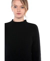Jennie Liu Women's 100% Pure Cashmere Long Sleeve Chunky Rib Funnel Neck Sweater