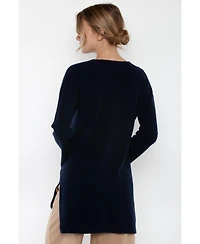 Jennie Liu Women's 100% Pure Cashmere Long Sleeve Ribbed Tunic Sweater