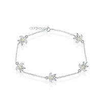 Caribbean Treasures Sterling Silver Synthetic Opal Turtle Anklet - White Opal