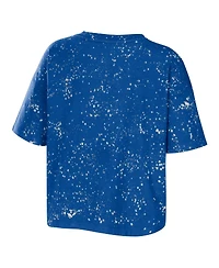 Women's Wear by Erin Andrews Royal Florida Gators Bleach Wash Splatter Cropped Notch Neck T-shirt