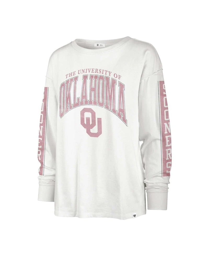 Women's '47 Brand White Distressed Oklahoma Sooners Statement Soa 3-Hit Long Sleeve T-shirt