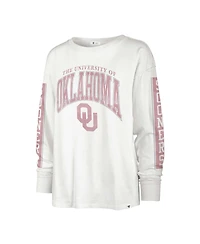 Women's '47 Brand White Distressed Oklahoma Sooners Statement Soa 3-Hit Long Sleeve T-shirt