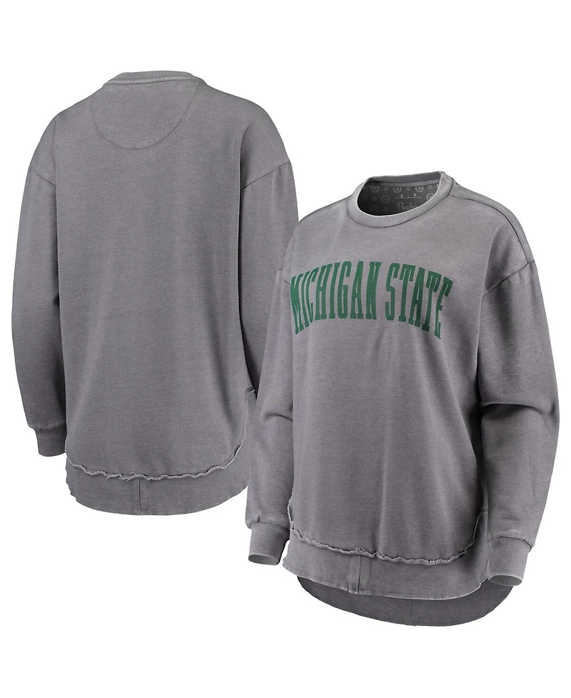 Women's Pressbox Heathered Gray Distressed Michigan State Spartans Vintage-Like Wash Pullover Sweatshirt