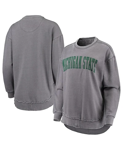 Women's Pressbox Heathered Gray Distressed Michigan State Spartans Vintage-Like Wash Pullover Sweatshirt