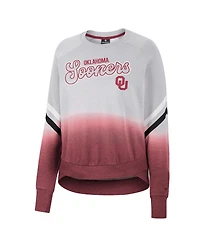 Women's Colosseum Gray Oklahoma Sooners Cue Cards Dip-Dye Raglan Pullover Sweatshirt