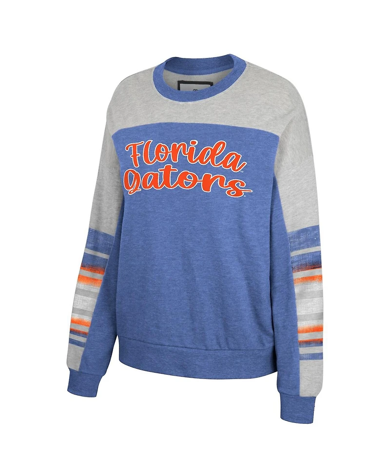 Women's Colosseum Royal, Heather Gray Florida Gators Baby Talk Pullover Sweatshirt