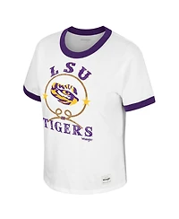 Women's Colosseum x Wrangler White Distressed Lsu Tigers Freehand Ringer T-shirt