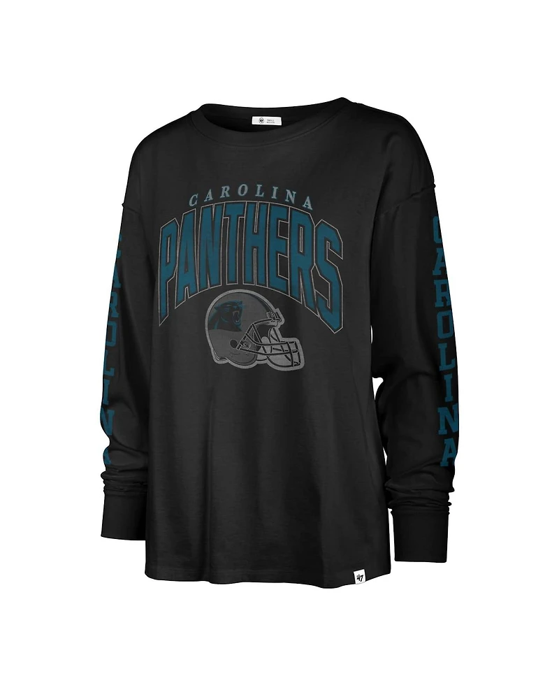 Women's '47 Brand Black Distressed Carolina Panthers Tom Cat Long Sleeve T-shirt