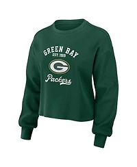 Women's Wear by Erin Andrews Green Distressed Green Green Bay Packers Waffle Knit Long Sleeve T-shirt and Shorts Lounge Set
