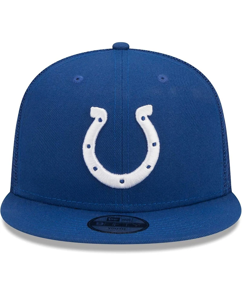Youth Boys and Girls New Era Royal Indianapolis Colts Main Trucker 9FIFTY Snapback Hat