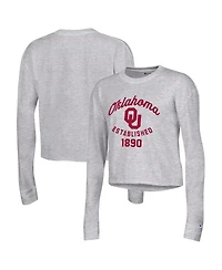 Women's Champion Gray Oklahoma Sooners Boyfriend Cropped Long Sleeve T-shirt