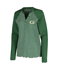 Women's Antigua Green Bay Packers Maverick Waffle Henley Long Sleeve T-shirt