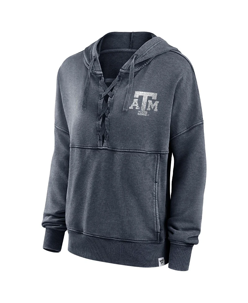 Women's Fanatics Heathered Charcoal Distressed Texas A&M Aggies Overall Speed Lace-Up Pullover Hoodie