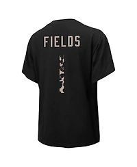 Women's Majestic Threads Justin Fields Black Chicago Bears Leopard Player Name and Number T-shirt