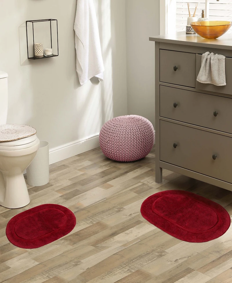 Superior Oval Solid Non-Skid Washable Cotton 2-Pc. Bath Rug Set