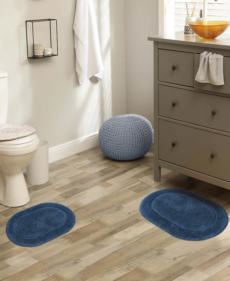 Superior Oval Solid Non-Skid Washable Cotton 2-Pc. Bath Rug Set