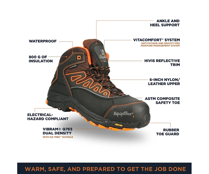 RefrigiWear Women's PolarForce Hiker, Insulated Waterproof Leather Work Boots