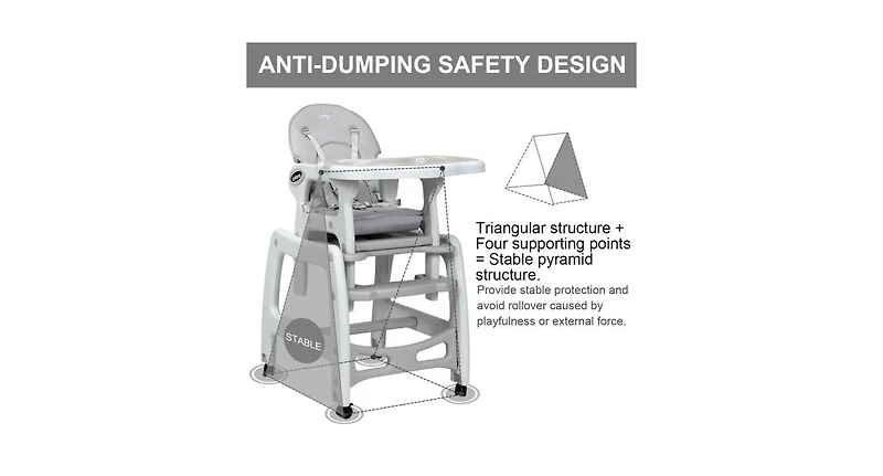 Slickblue Girls 3-in-1 High Chair with Lockable Universal Wheels