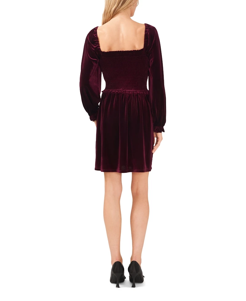 1.state Women's Velvet Smocked Bodice Long Sleeve Dress