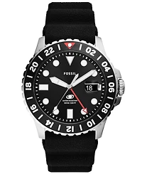 Fossil Men's Blue Gmt Black Silicone Watch 46mm