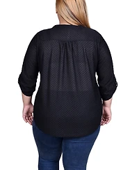 Ny Collection Plus 3/4 Sleeve Roll Tab Y Neck Top