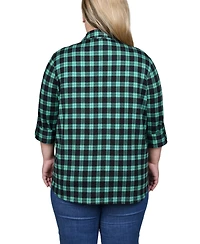 Ny Collection Plus Long Sleeve Button Front Tunic Top