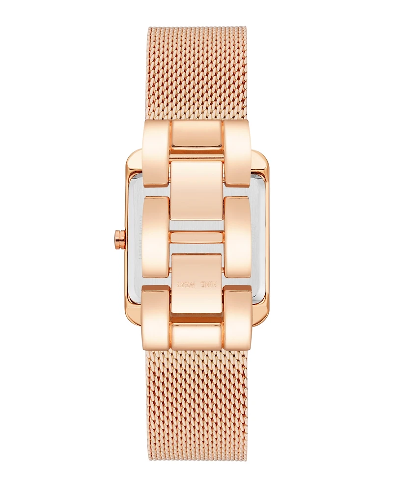 Nine West Women's Quartz Rectangular Rose Gold-Tone Stainless Steel Mesh Band Watch, 29mm