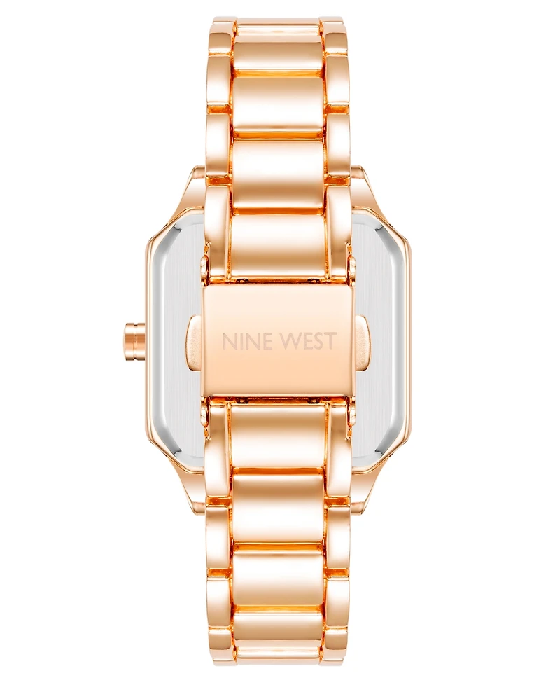 Nine West Women's Quartz Square Rose Gold-Tone Alloy Link Bracelet Watch, 27mm