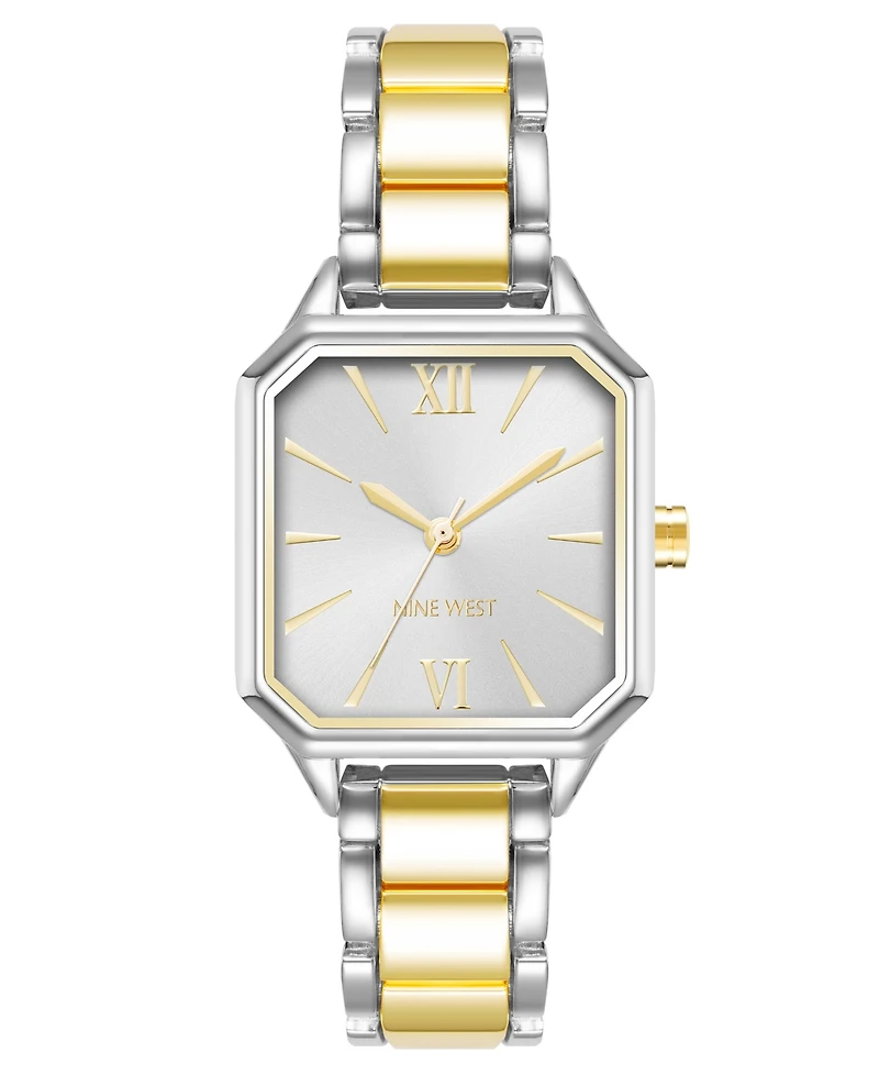 Nine West Women's Quartz Square Two-Tone Alloy Link Bracelet Watch, 27mm