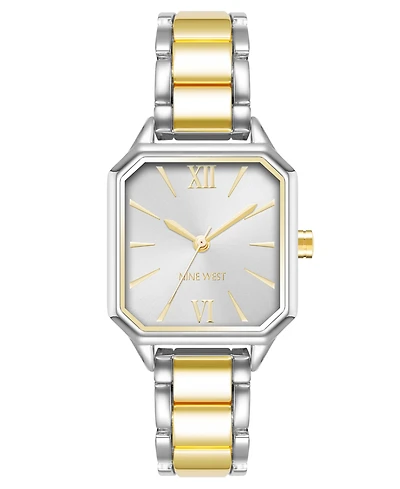 Nine West Women's Quartz Square Two-Tone Alloy Link Bracelet Watch, 27mm