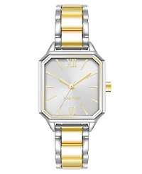 Nine West Women's Quartz Square Two-Tone Alloy Link Bracelet Watch, 27mm