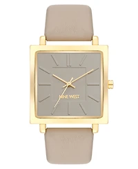 Nine West Women's Quartz Square Taupe Faux Leather Band Watch, 35mm