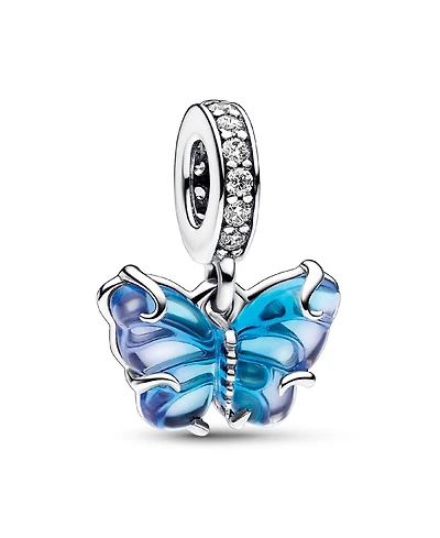 Pandora Cubic Zirconia Blue Murano Glass Butterfly Dangle Charm