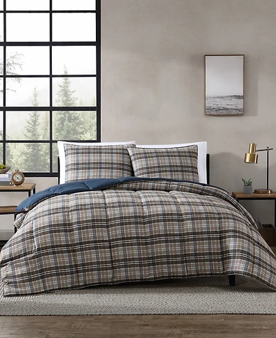 Closeout! Eddie Bauer Rugged Plaid Micro Suede Reversible 3 Piece Duvet Cover Set, King