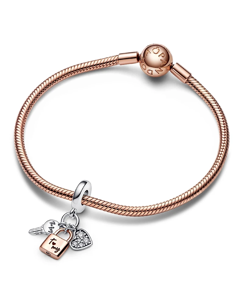 Pandora Cubic Zirconia Two-Tone Key, Padlock Heart Triple Dangle Charm