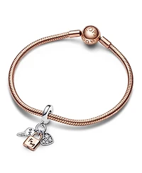 Pandora Cubic Zirconia Two-Tone Key, Padlock Heart Triple Dangle Charm