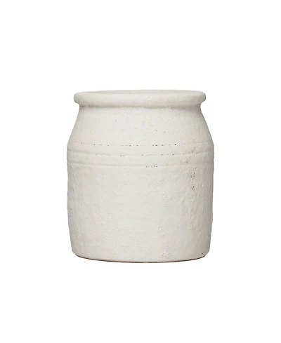 7"H Decorative Coarse Terracotta Crock with Distressed Volcano Glaze