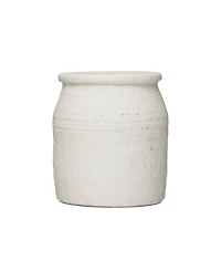 7"H Decorative Coarse Terracotta Crock with Distressed Volcano Glaze