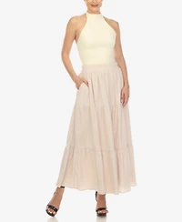 White Mark Women's Pleated Tiered Maxi Skirt