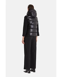 Furniq Uk Women's Leather Puffer Jacket, Black