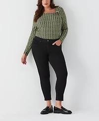 Ella Rafaella Plus Houndstooth Print Asymmetric Neck Long Sleeve Top