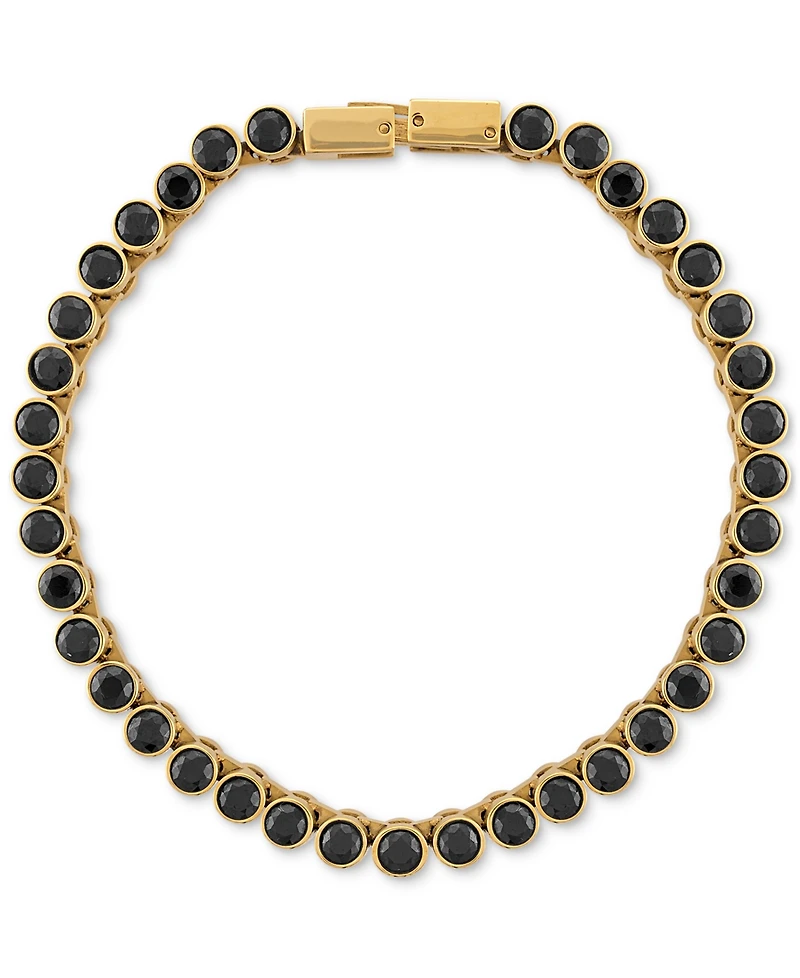 Esquire Men's Jewelry Black Spinel Cylinder Link Bracelet in Gold-Tone Ion-Plated Sterling Silver, Created for Macy's