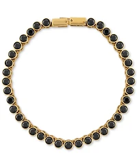 Esquire Men's Jewelry Black Spinel Cylinder Link Bracelet in Gold-Tone Ion-Plated Sterling Silver, Created for Macy's
