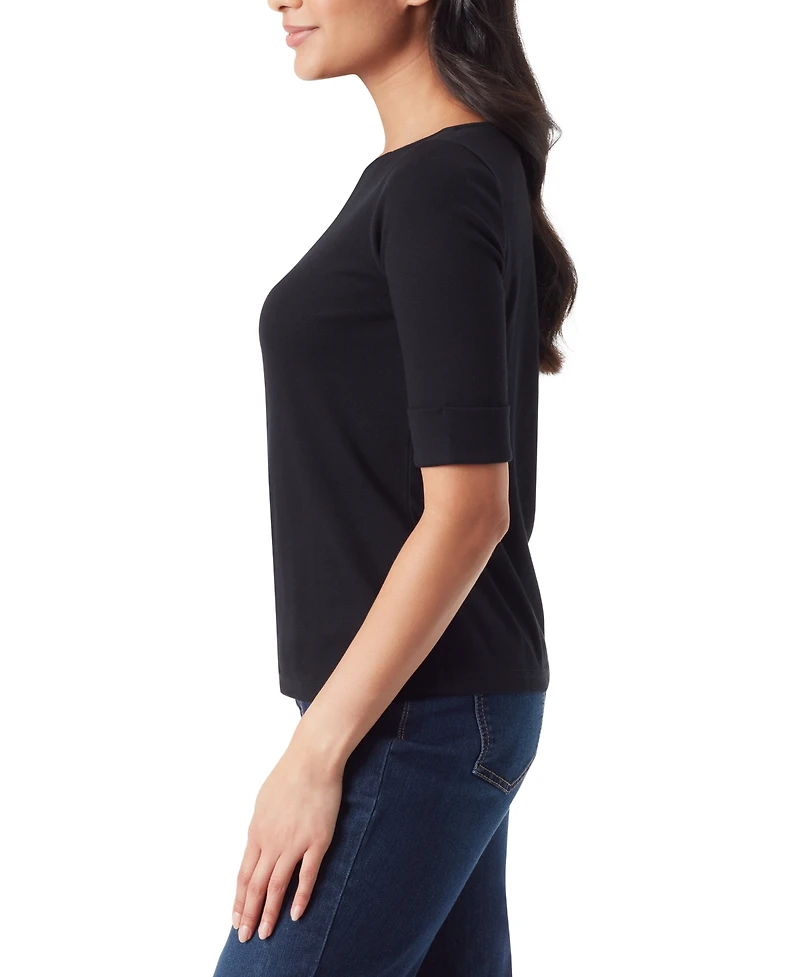 Gloria Vanderbilt Women's Alanis Boat Neck Elbow-Sleeve T-Shirt